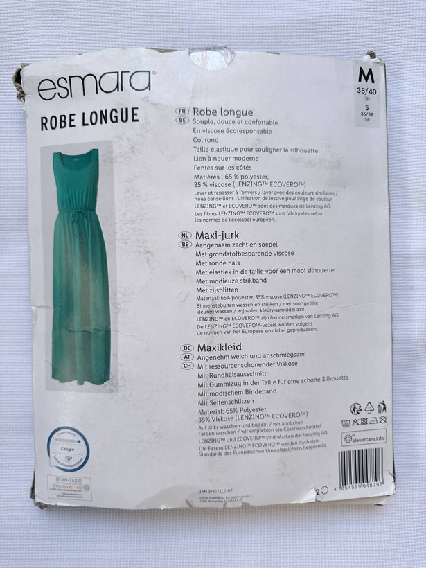 پیراهن ماکسی زنانه Esmara کد ADA-DR-105 | پیراهن بلند سبز با بند کمر و الیاف LENZING™ ECOVERO™