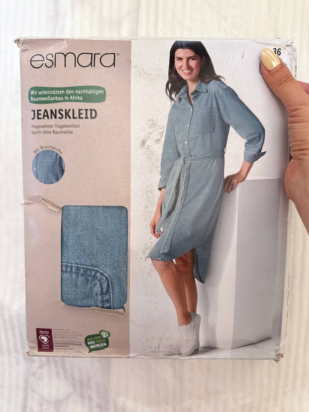 پیراهن جین زنانه Esmara کد ADA-DR-103 | لباس شومیزی نخی با کمربند و طراحی کژوال