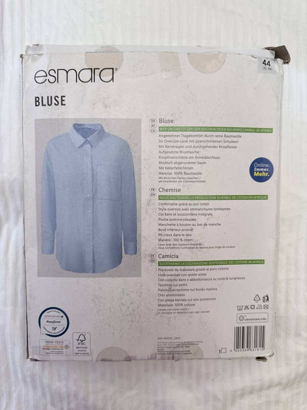 شومیز زنانه Esmara | شومیز اورسایز راهراه آبی روشن و سفید. کد ADA-SH-104