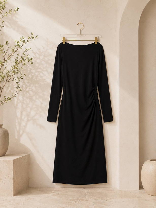 پیراهن زنانه Esmara | پیراهن مشکی آستین بلند با یقه قایقی کد ADA-DR-109