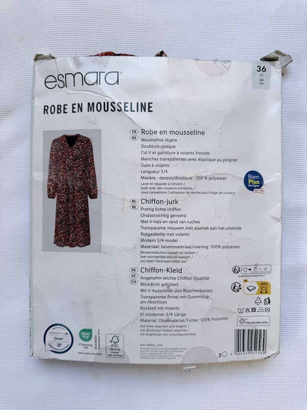 پیراهن شیفون زنانه Esmara کد ADA-DR-104 | پیراهن گلدار آستردار با آستین شفاف و یقه V