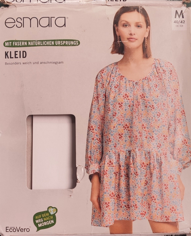 پیراهن زنانه اسمارا (esmara) گلدار، یقه هفت چیندار، آستین گشاد و والاندار