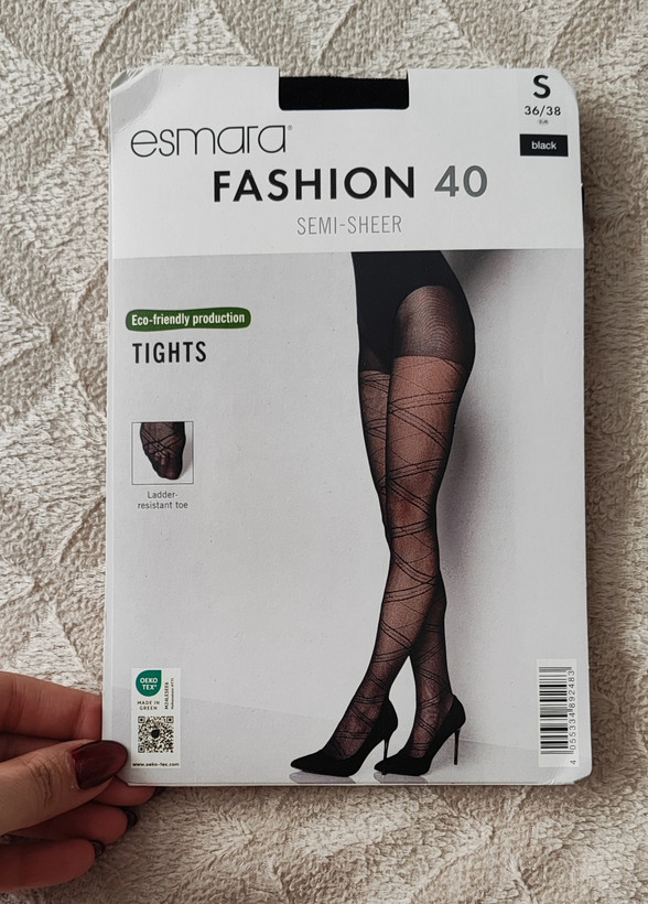 جورابشلواری زنانه اسمارا Esmara | FASHION ۴۰ دنیر مشکی نیمهشفاف طرحدار